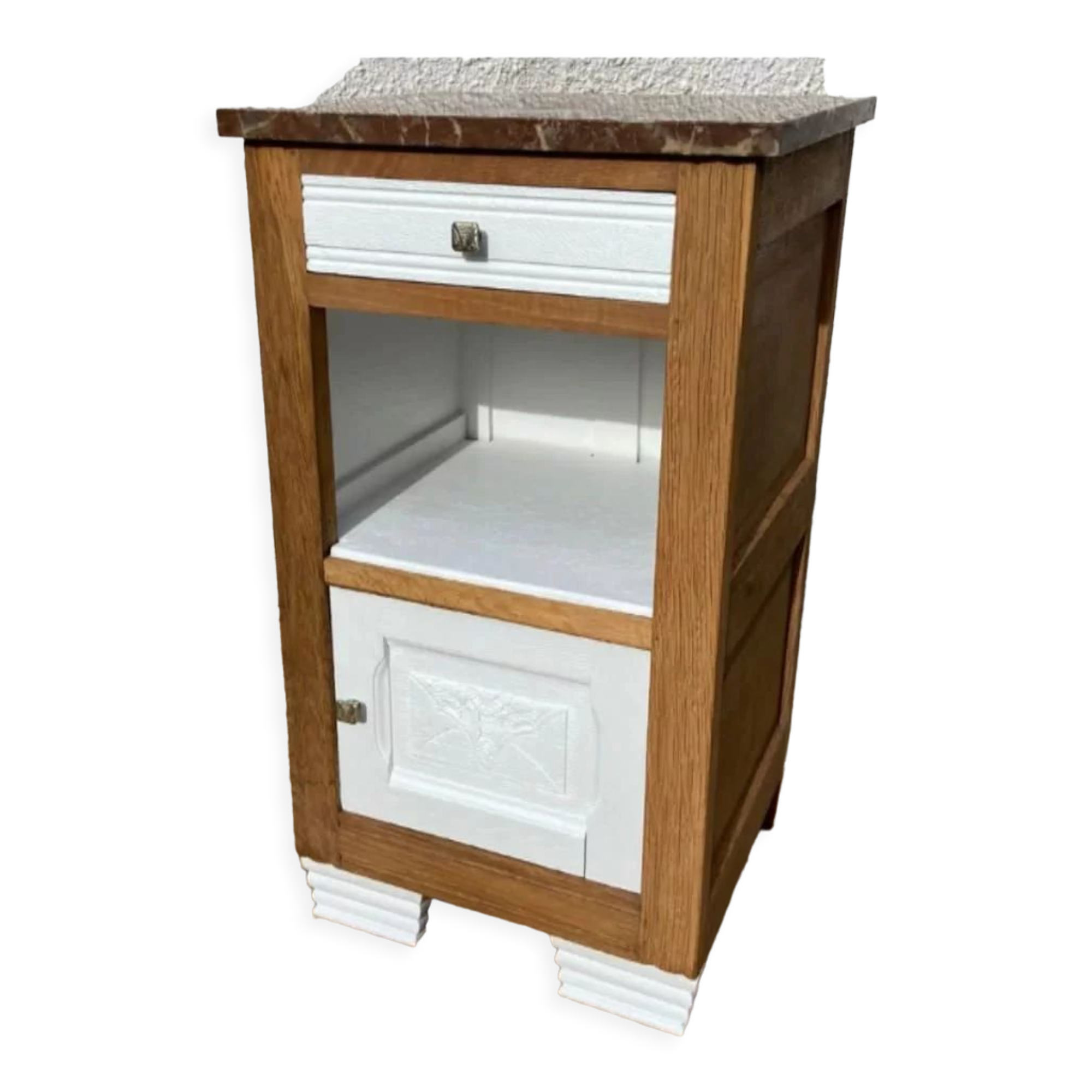 Bedside in Art Deco oak, marble