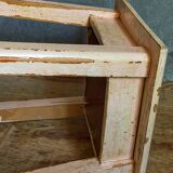 Antique workshop stool in patinated solid wood