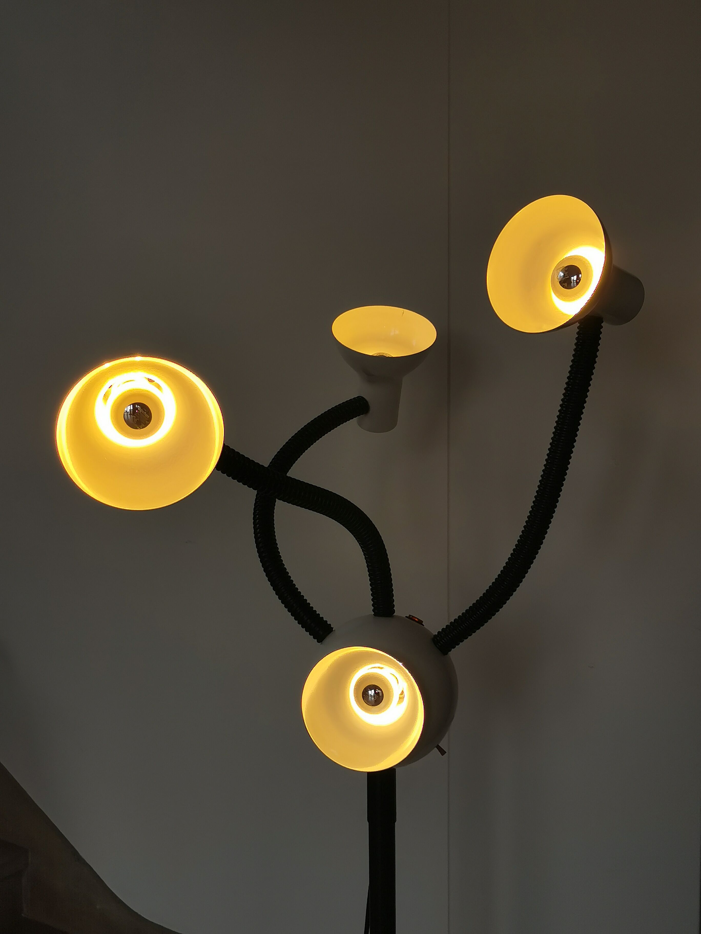 Space age lamp with 4 articulated spots, eyeball, sci-fi, 1970.