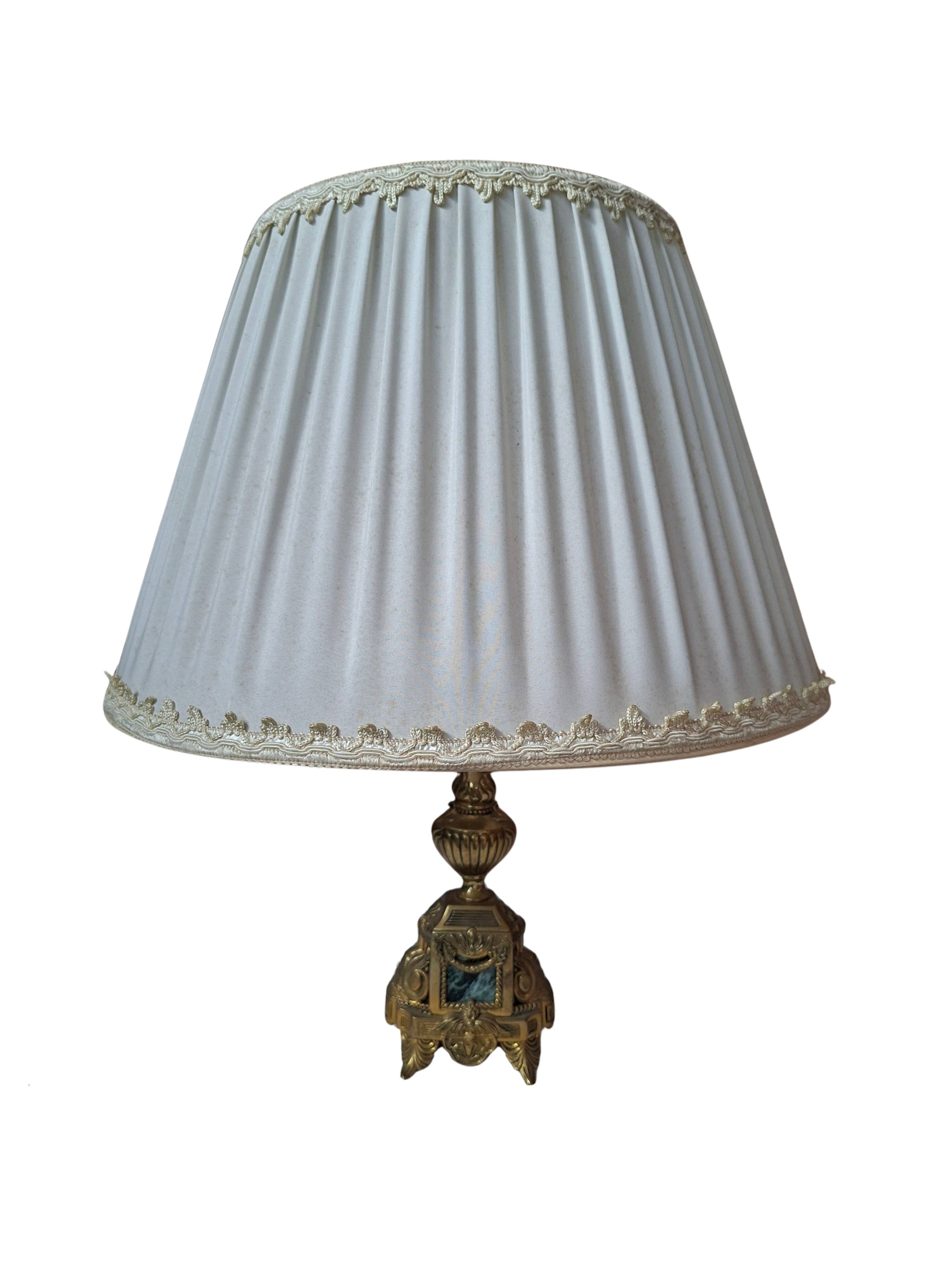 Lampada da Tavolo Vintage Stile Neoclassico in Ottone e Marmo Verde anni '5