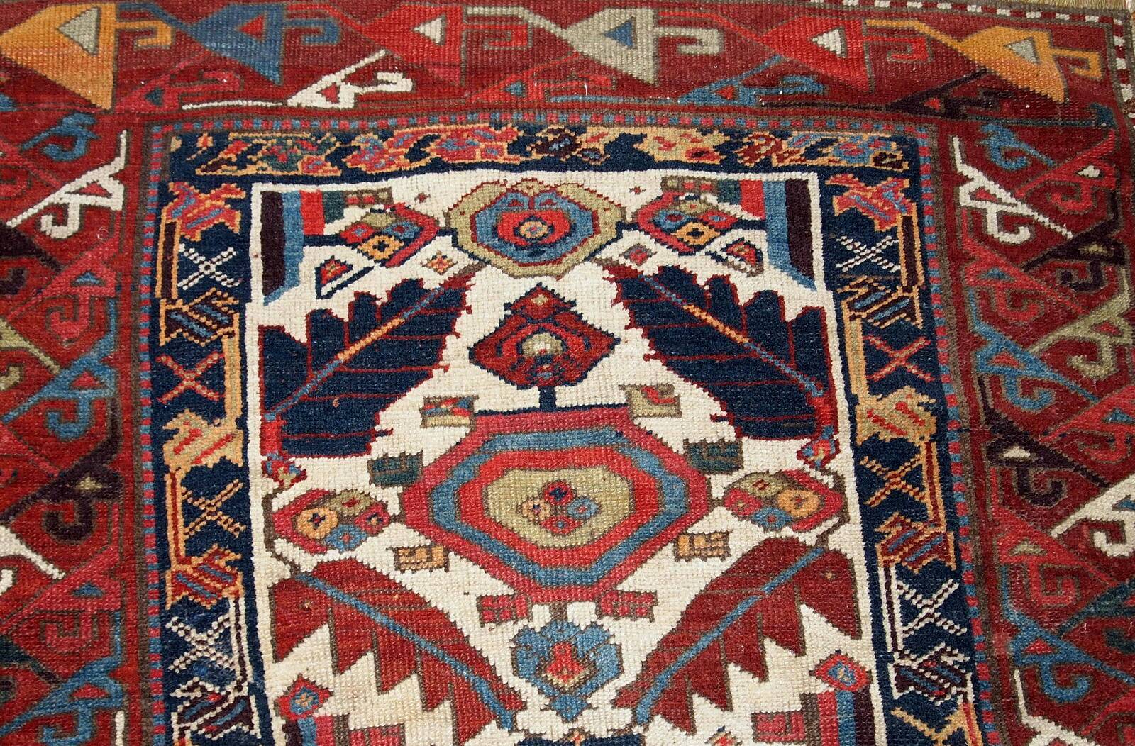 Tapis couloir antique fait main du Nord-Ouest persan 4' x 14,3' (122 cm x 436 cm) années 1840 - 1B658
