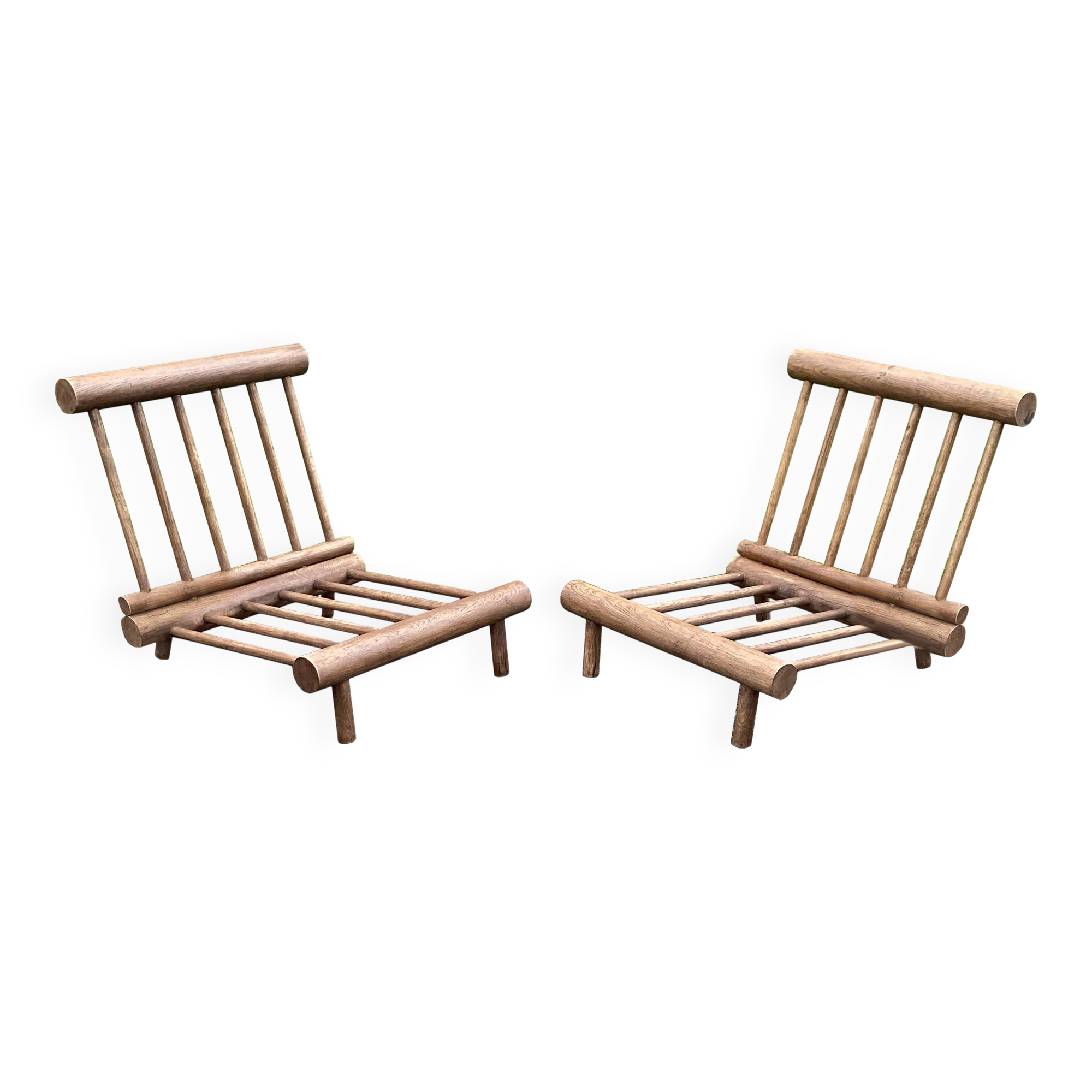 Charlotte Perriand Pair of oak lounge chairs Les Arcs 1600