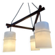Vintage 'japandi' pendant lamp teak and opaline