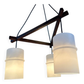 Vintage 'japandi' pendant lamp teak and opaline
