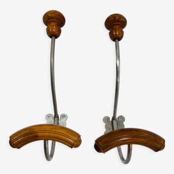 Pair of vintage hooks wood and metal