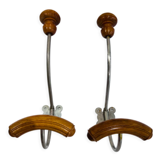 Pair of vintage hooks wood and metal