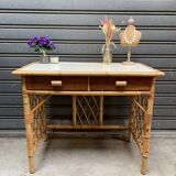 Flat desk in rattan and formica 1970s'
