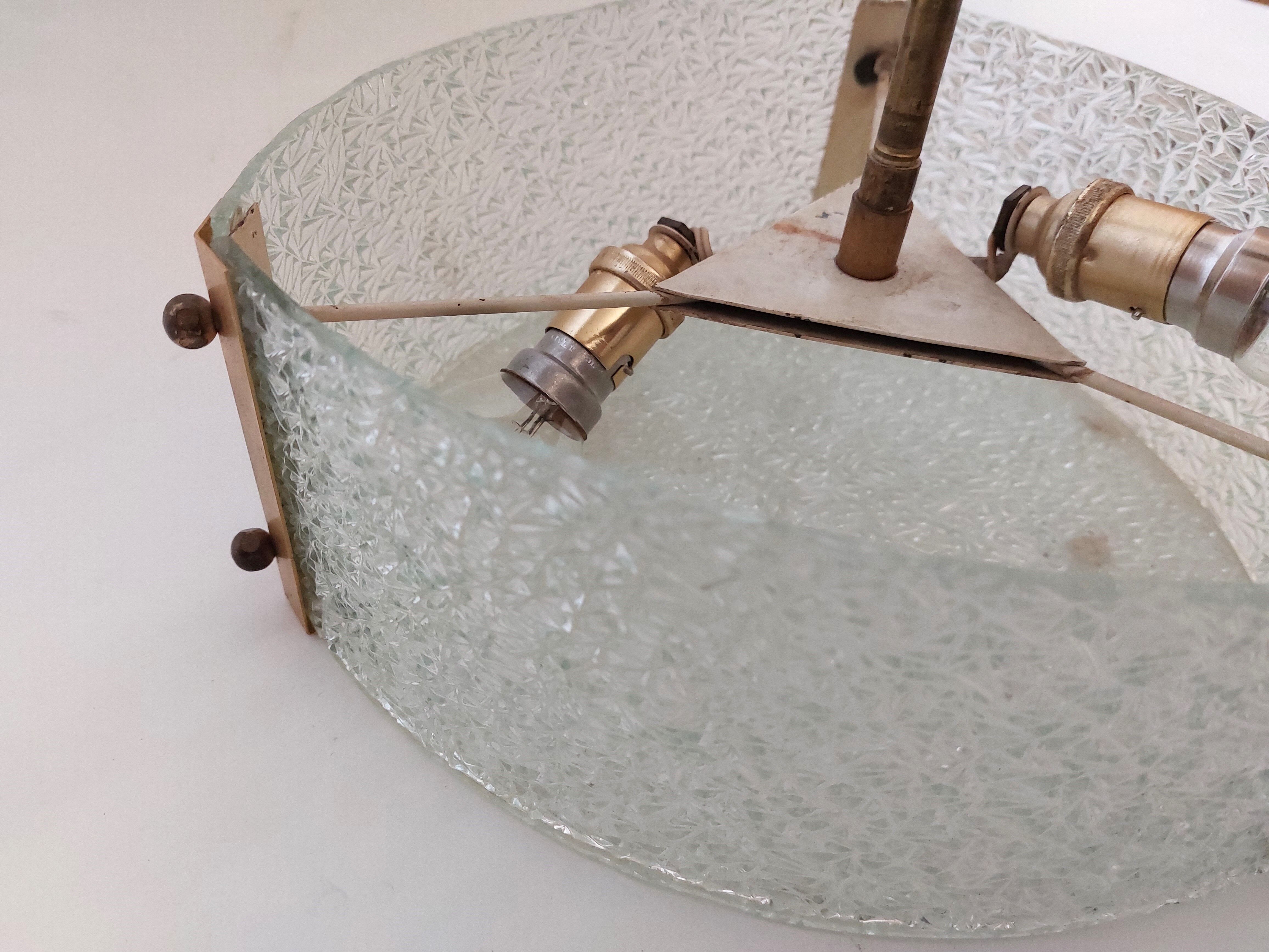 Vestibule pendant lamp in gilded brass and granite glass 1950 with two lights