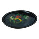 Superbe plateau ancien en métal peint à la main – motif floral coloré