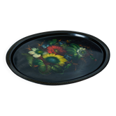 Beautiful antique hand-painted metal tray - colorful floral pattern