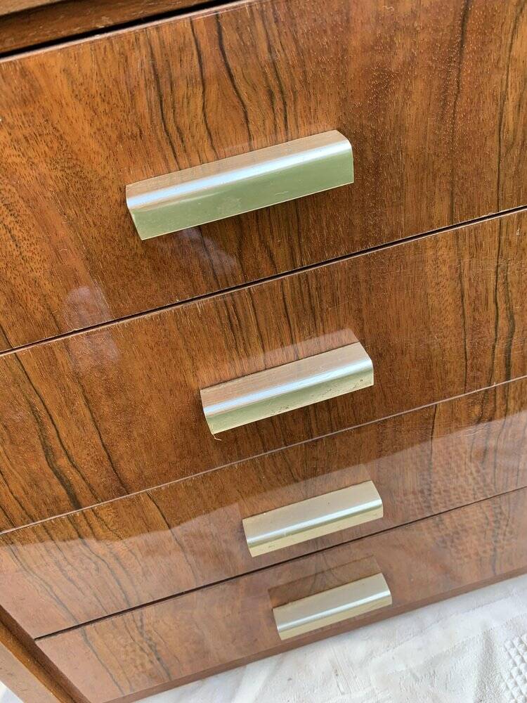 Armoire Mid-Century 1960s en bois marron avec vitrine, abattant et tiroirs