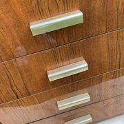 Mid-Century 1960s brown wooden wardrobe with display cabinet, drop-down front and drawers.