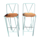 Paire de tabourets hauts tabourets de bar cuir et métal turquoise