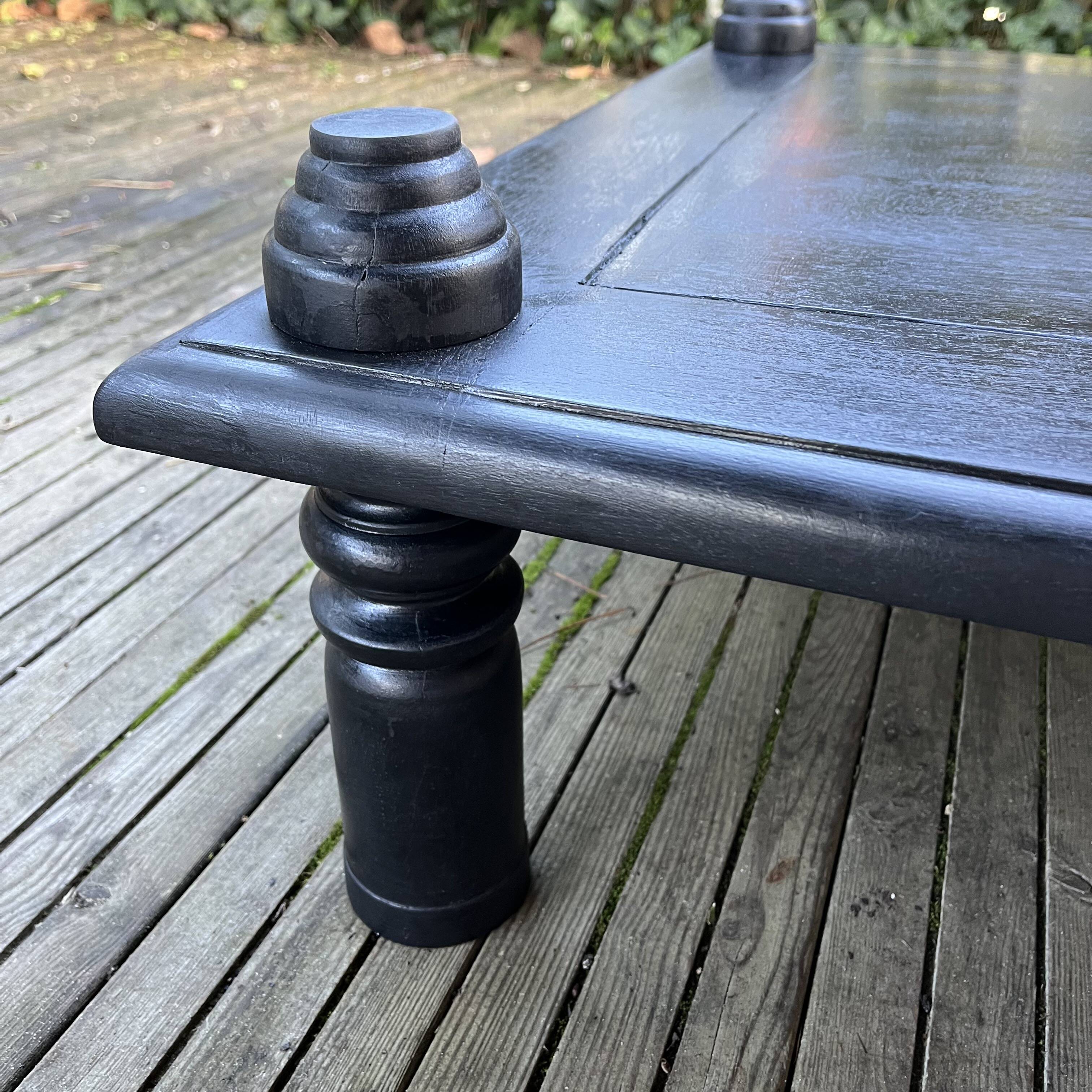 Brutalist black stained wood coffee table