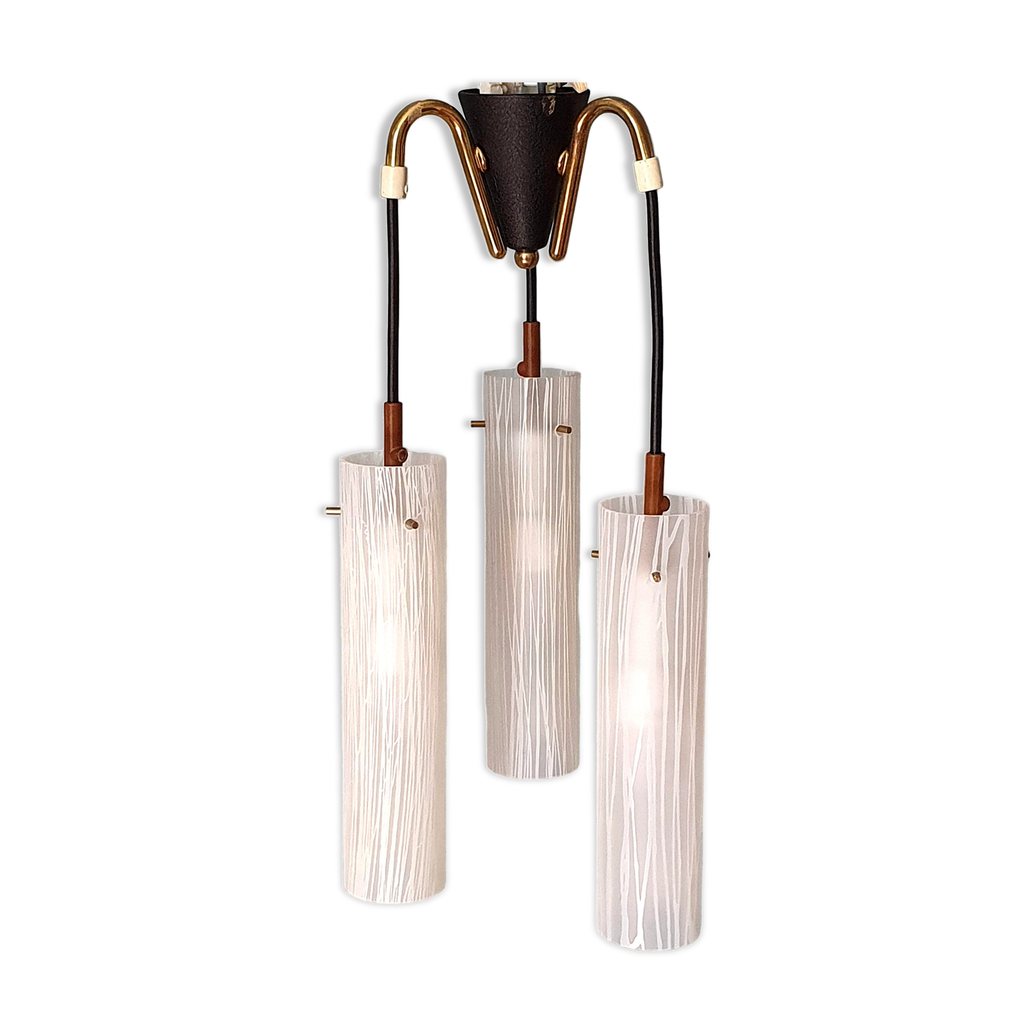 1950s brass and glass pendant light