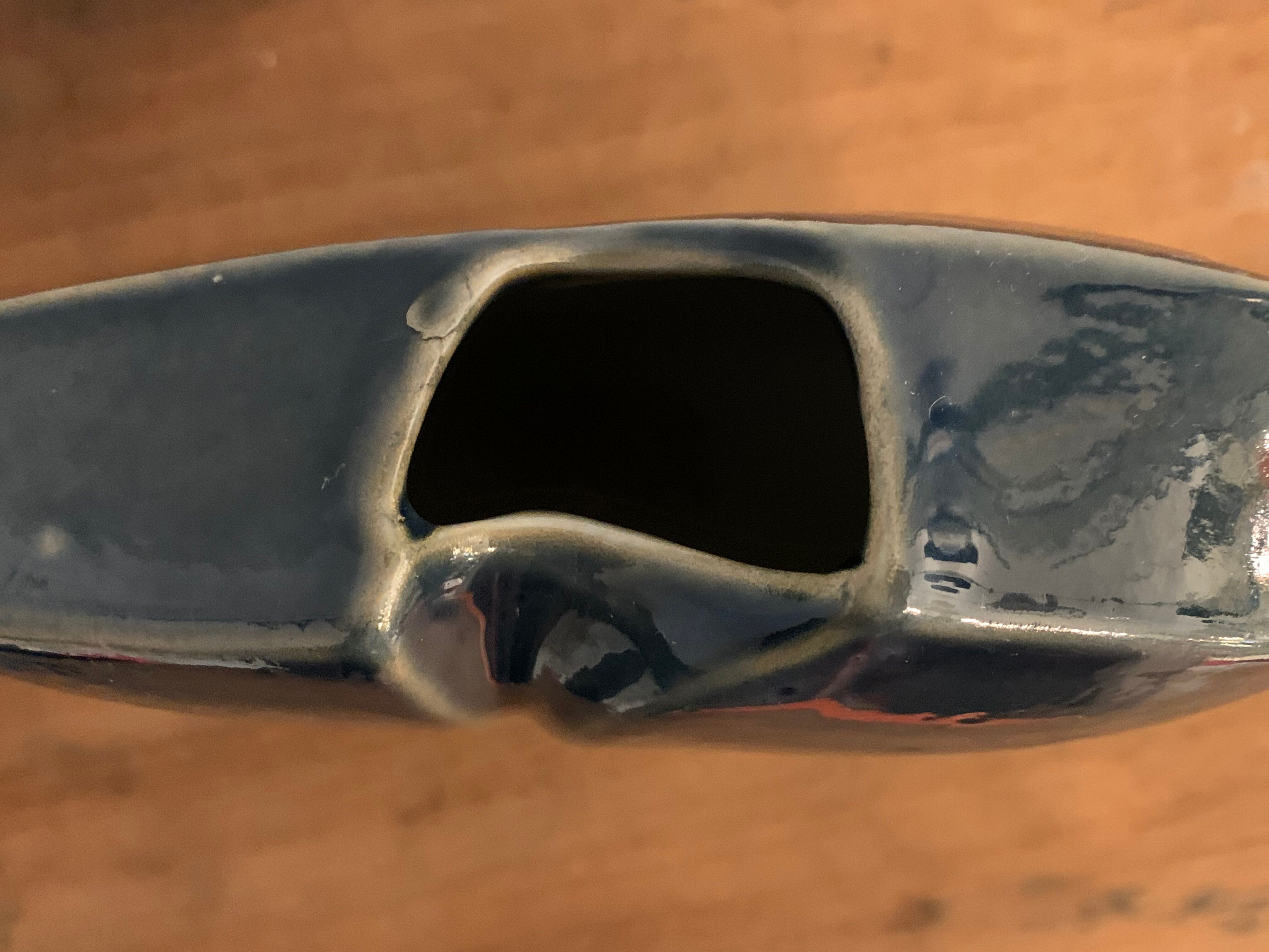 Yves Mohy grey porcelain blue lens vase for Virebent 1970