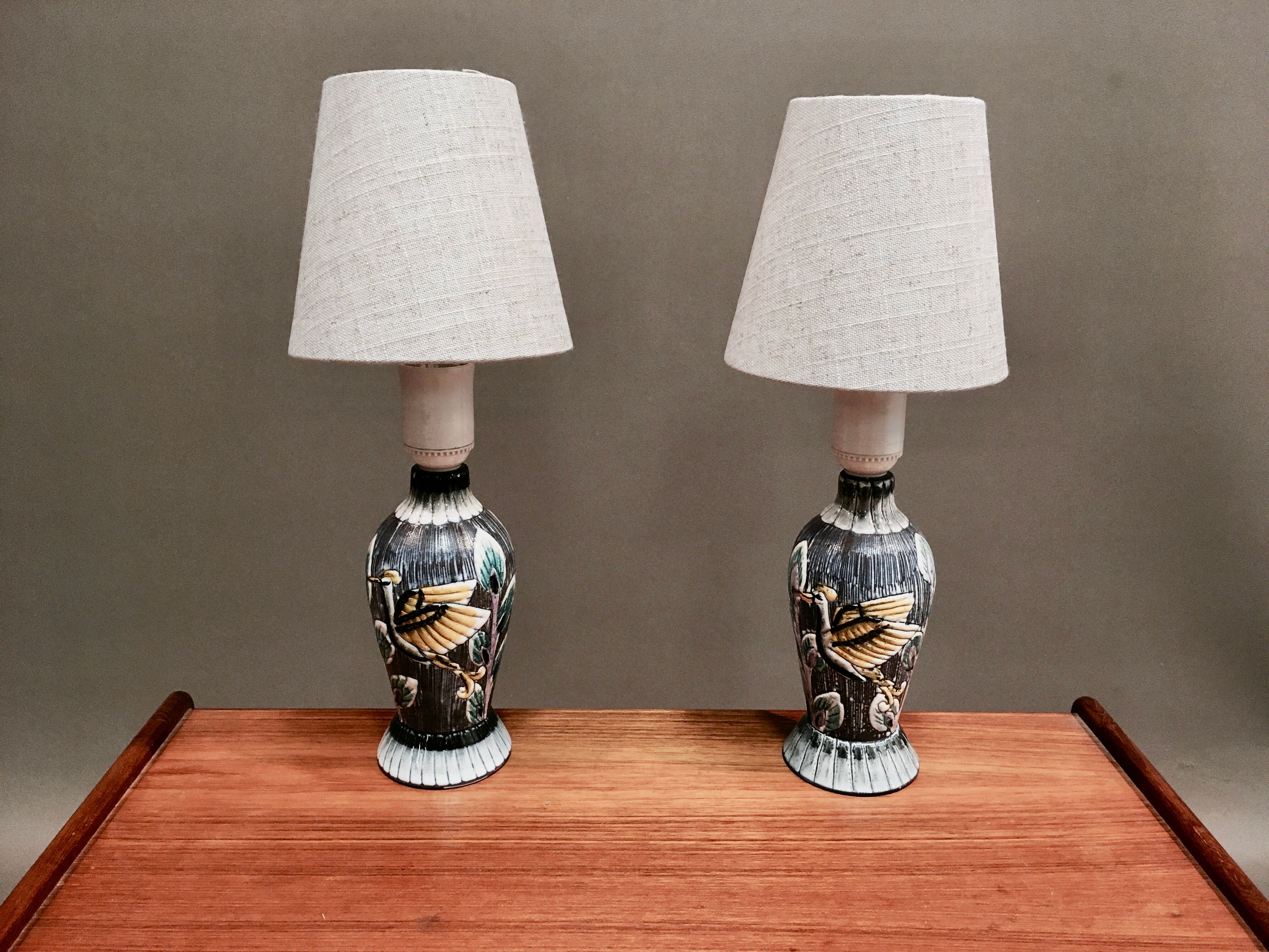 Duo of scandinavian ceramic lamps design 1960