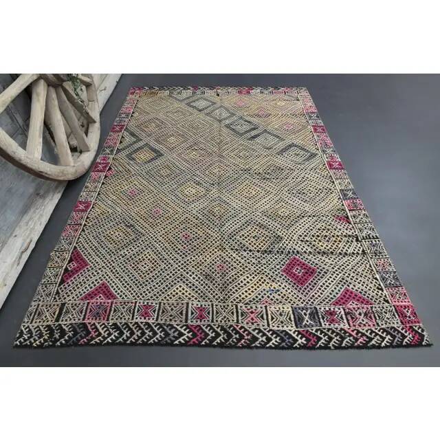 1970s Vintage Turkish Oushak Handmade Wool Cotton Gray Area Rug 158x236