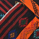 Orange & Black Wide Kilim Runner Rug, 119x371Cm