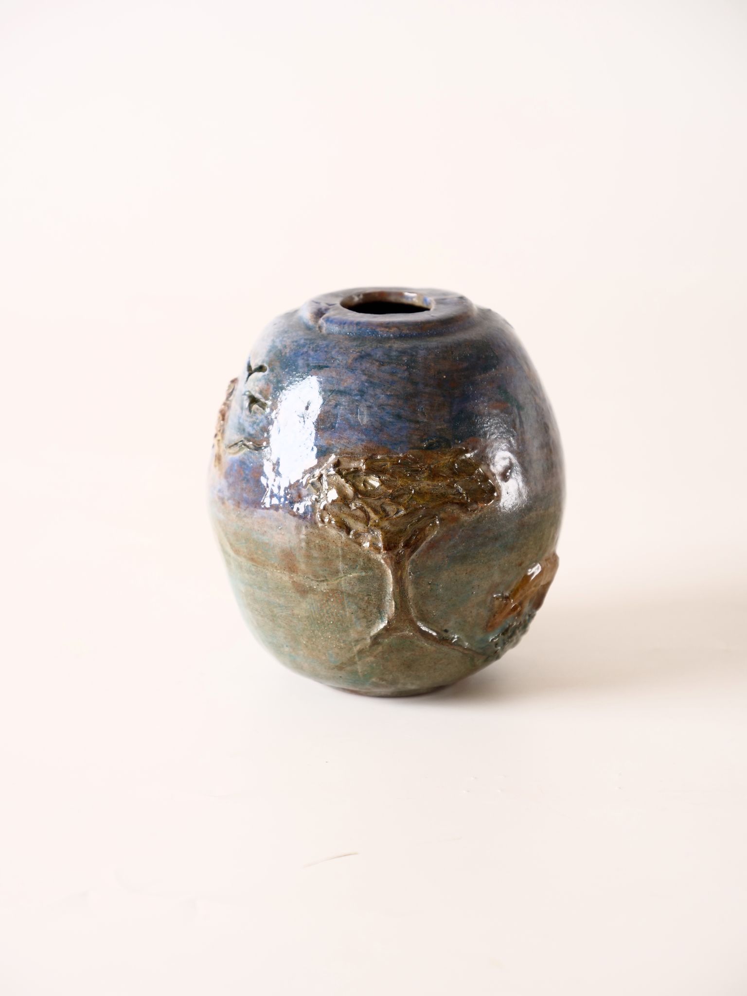Terracotta photophore scenette owl in the moonlight