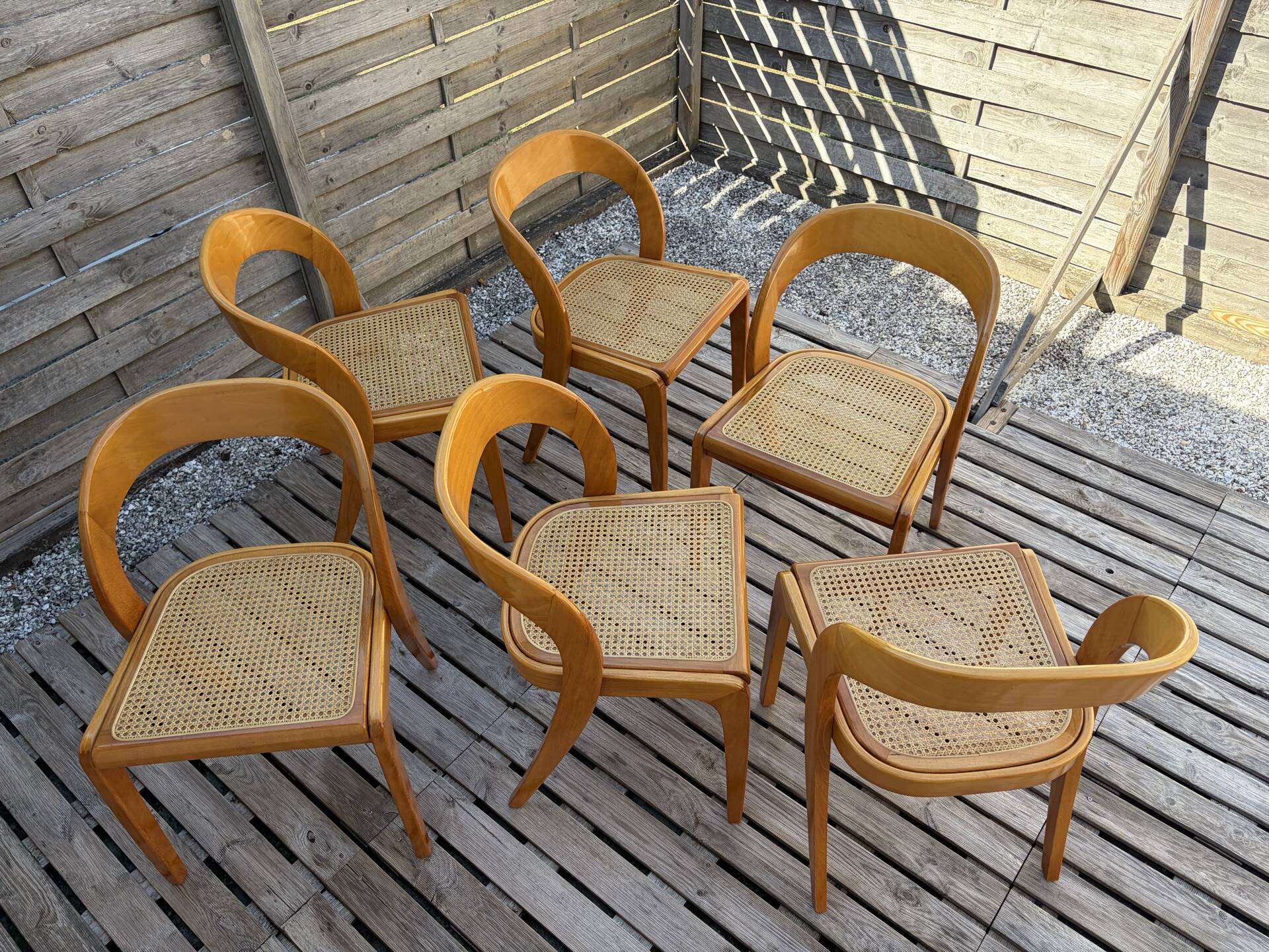 Set of 6 caned chairs by Baumann, gondola model.