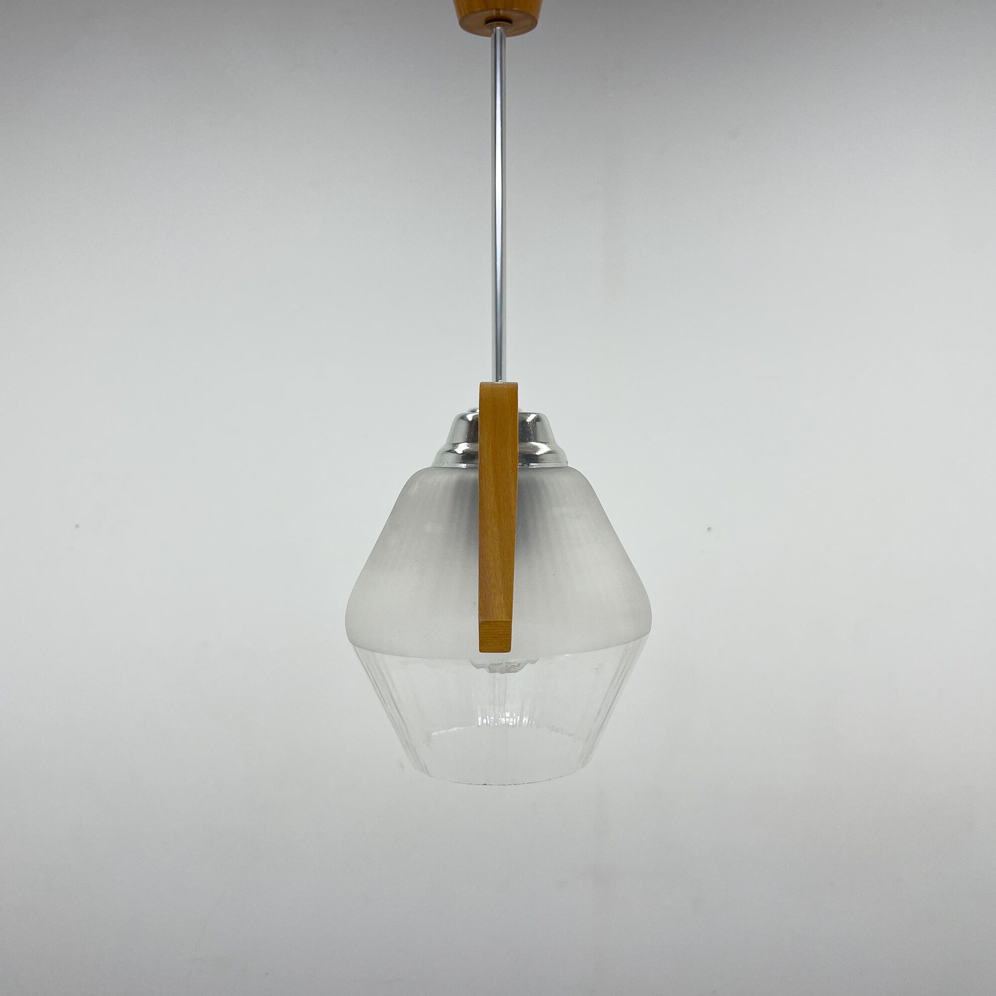 Mid-century Wood & Glass Chandelier by Dřevo Humpolec, 1960's