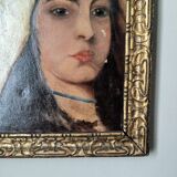 Huile sur toile portrait féminin antique