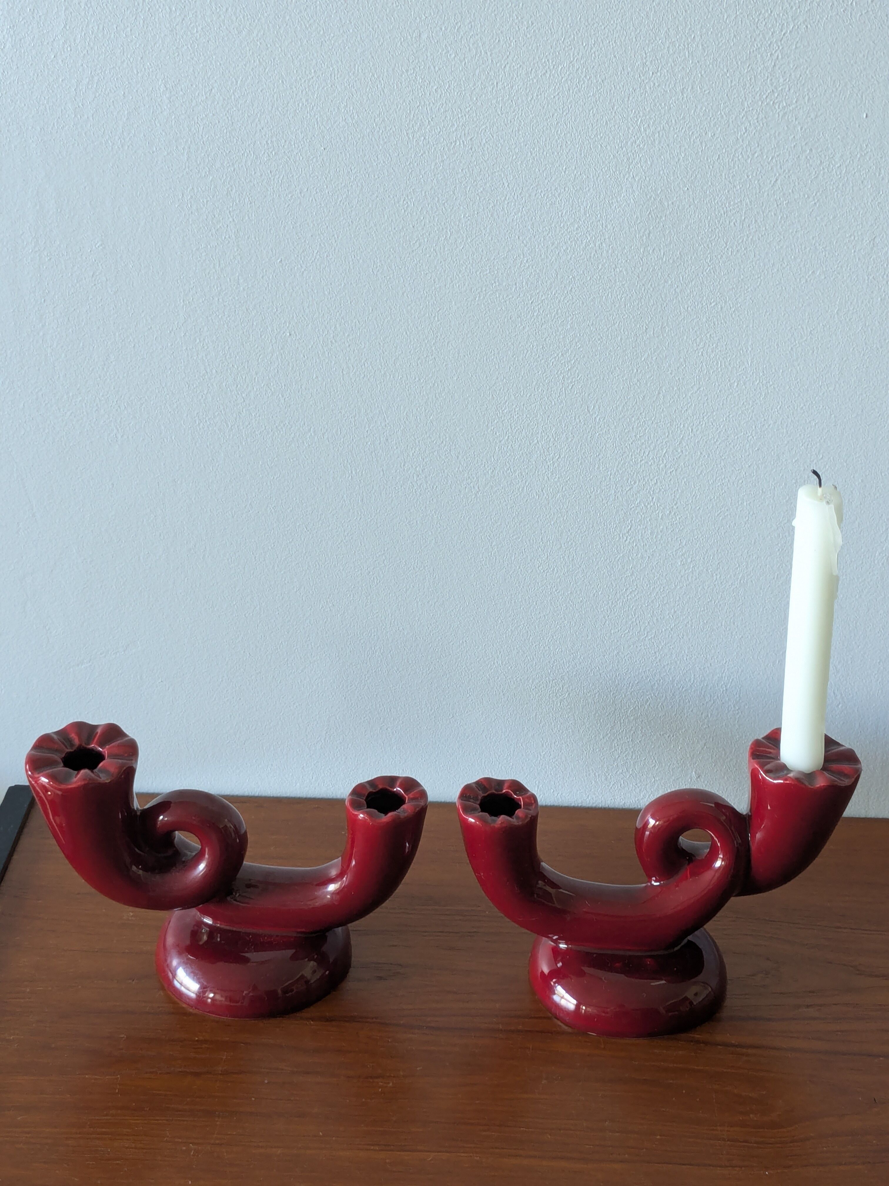 2 vintage Bordeaux ceramic candle holders