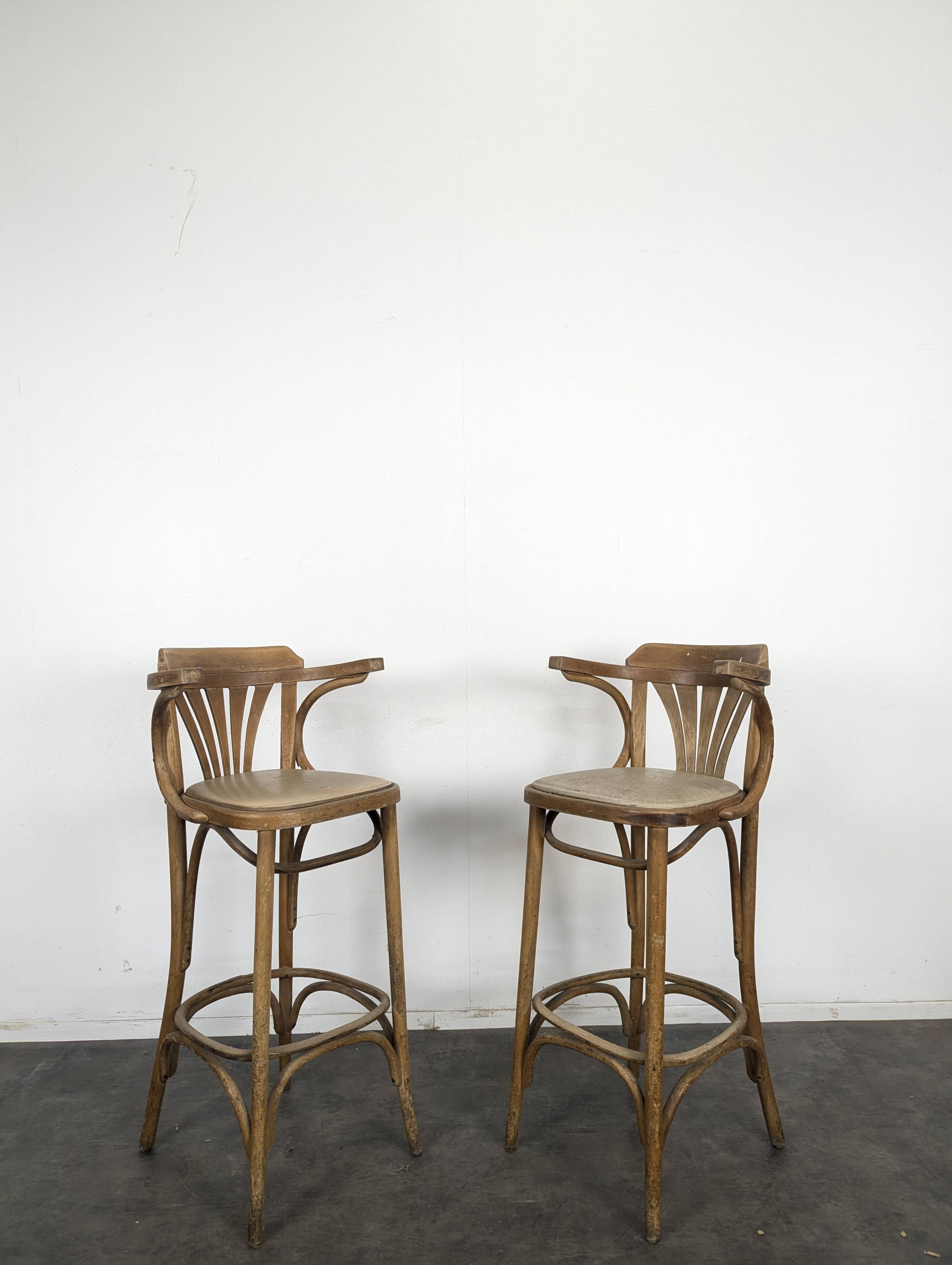 Pair of curved wooden bistro bar stools