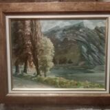 Tableau huille sur carton, vue citadelle de Besançon signé Henri Chapatte