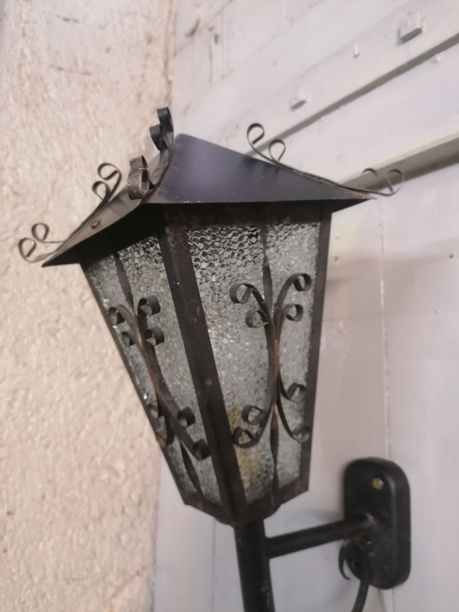 Great Applic Flambeau / Lantern Wrought Iron - Frosted Glass - 1st Half 20th Century