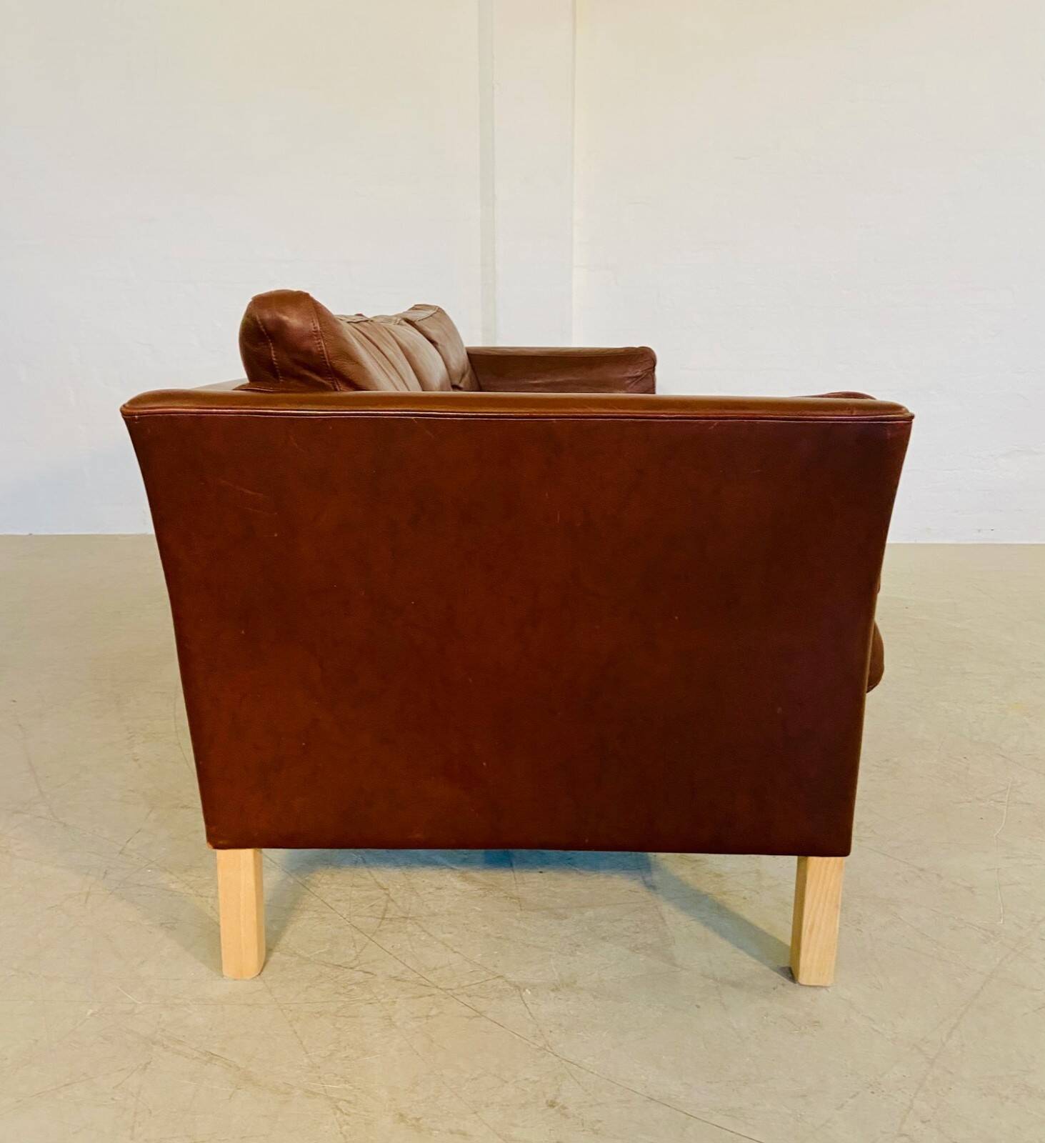 Canapé en cuir marron 3 places Mogens Hansen vintage danois des années 60