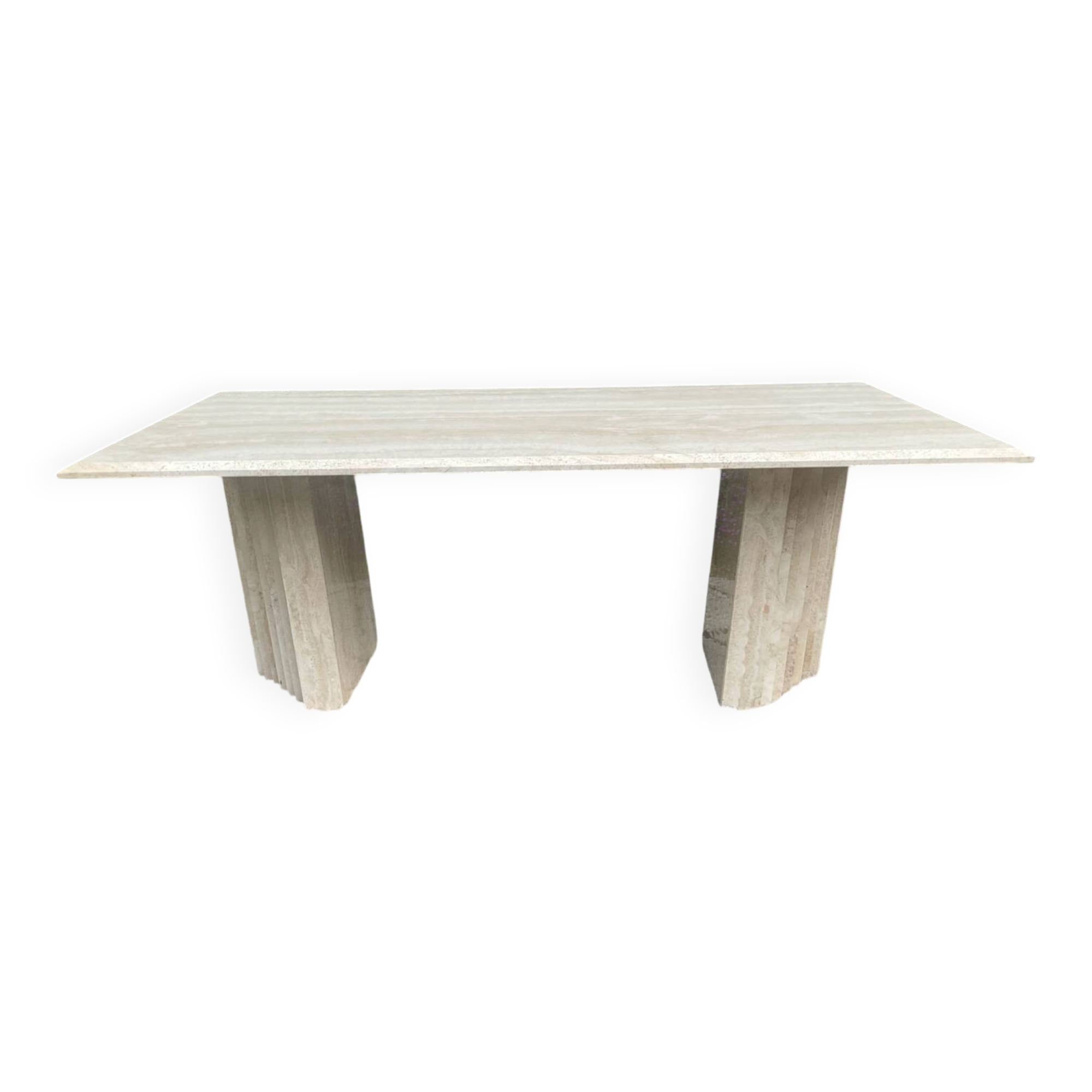 Large vintage dining table in travertine in the 1970s Carpa style.