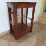 Shelf-Display case-with mirror & glass-Empire style-Walnut stain-1 drawer