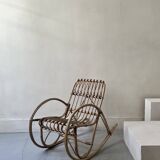 Child's rocking chair in rattan/bamboo, France 1950.