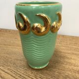 Green and gold ceramic vase