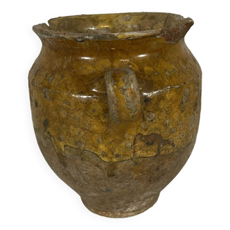 Petit pot à confit en terre cuite vernissée jaune fin 19 ème siècle