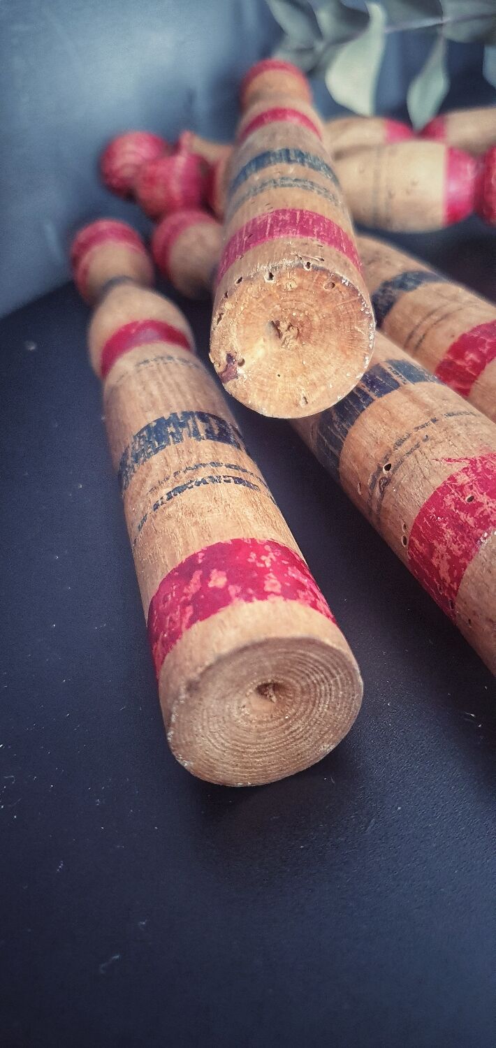 Set of 6 old wooden pins