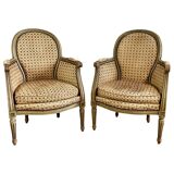 Pair of wooden and velvet armchairs in Louis XVI style 19th century