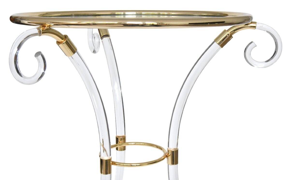 Lucite and gilded brass gueridon Hollywood Regency