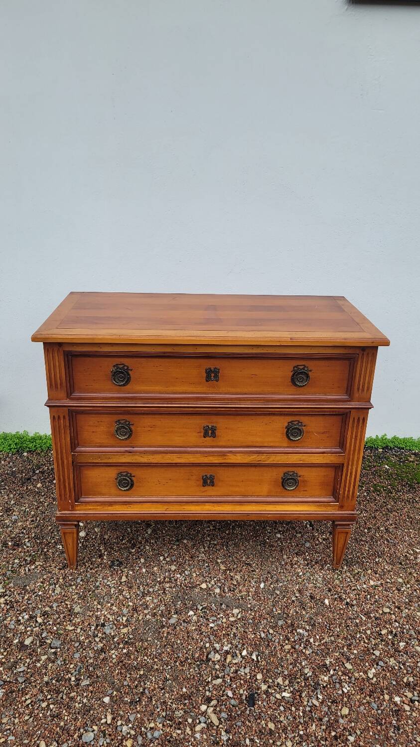 Louis xvi style chest of drawers in cherry wood 3 drawers
