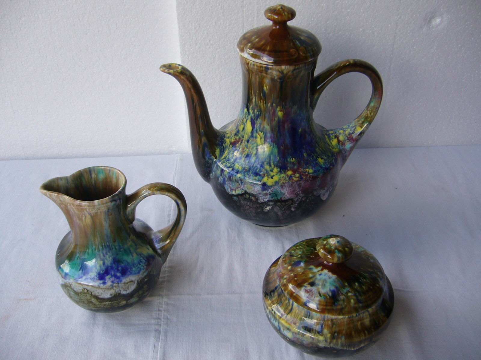 Morvan vintage ceramic coffee maker, sugar bowl and milk pitcher