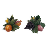 Pair of fruit candle holders in Italian majolica.