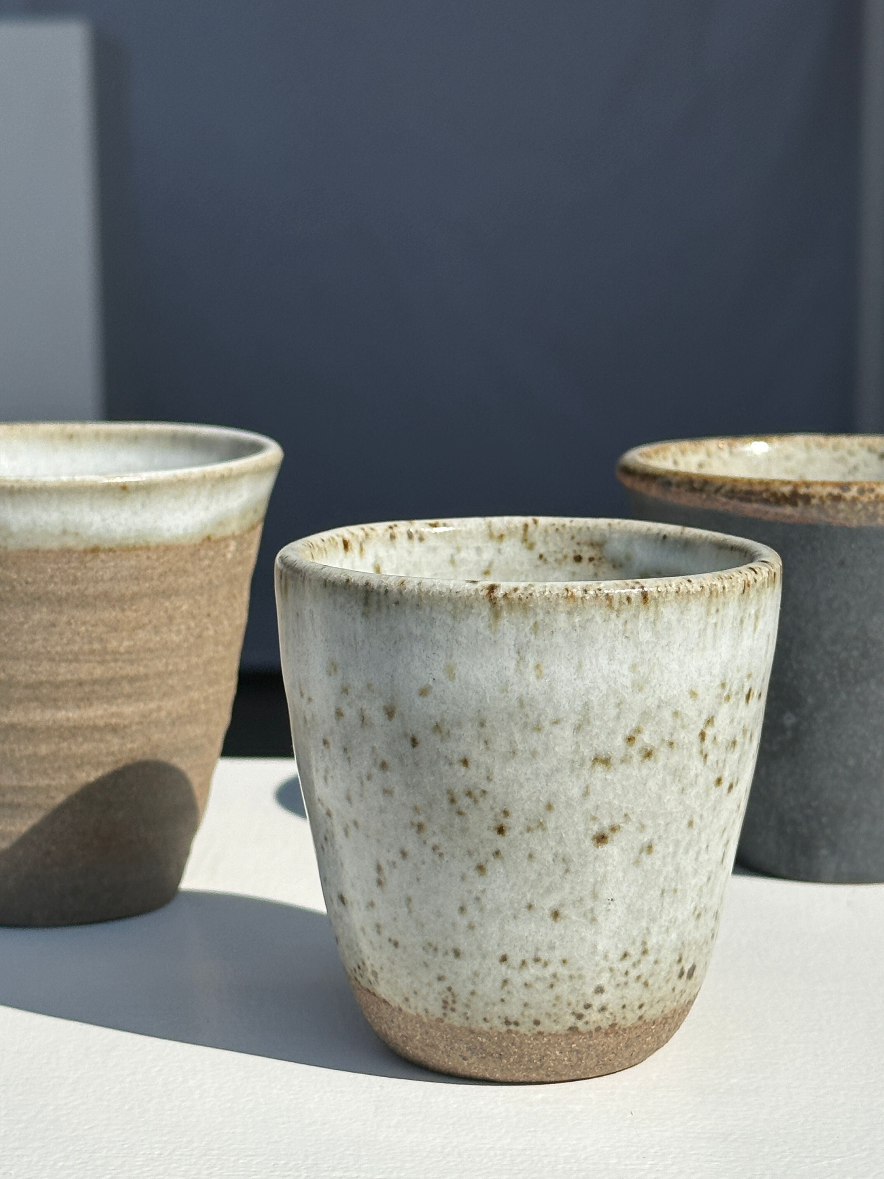 Set of 3 cups / mug in Indonesian ceramic (black, matte brown & speckled glazed)