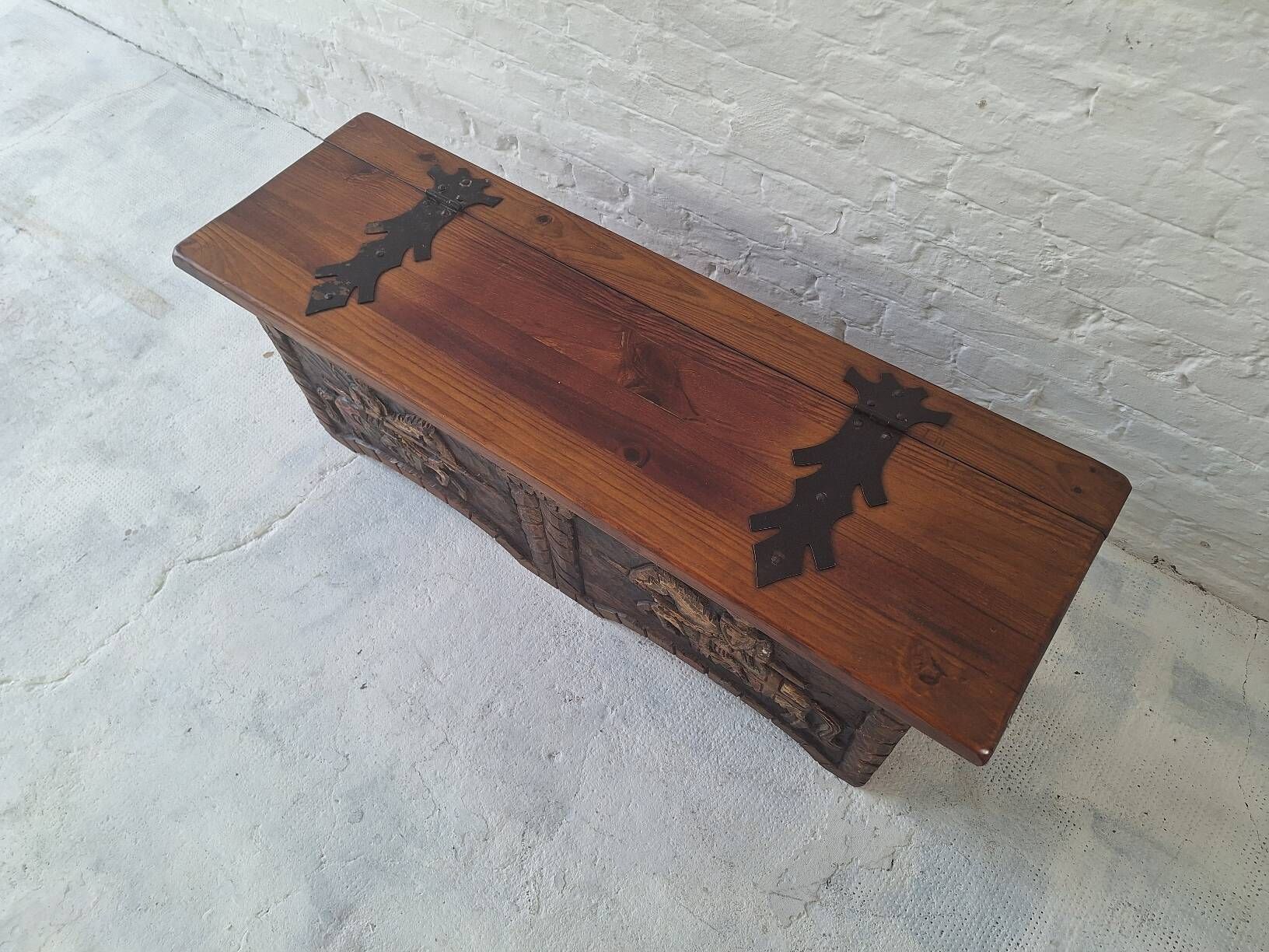 Artes de México Spanish colonial wood and iron carved painted coffer, 1940s