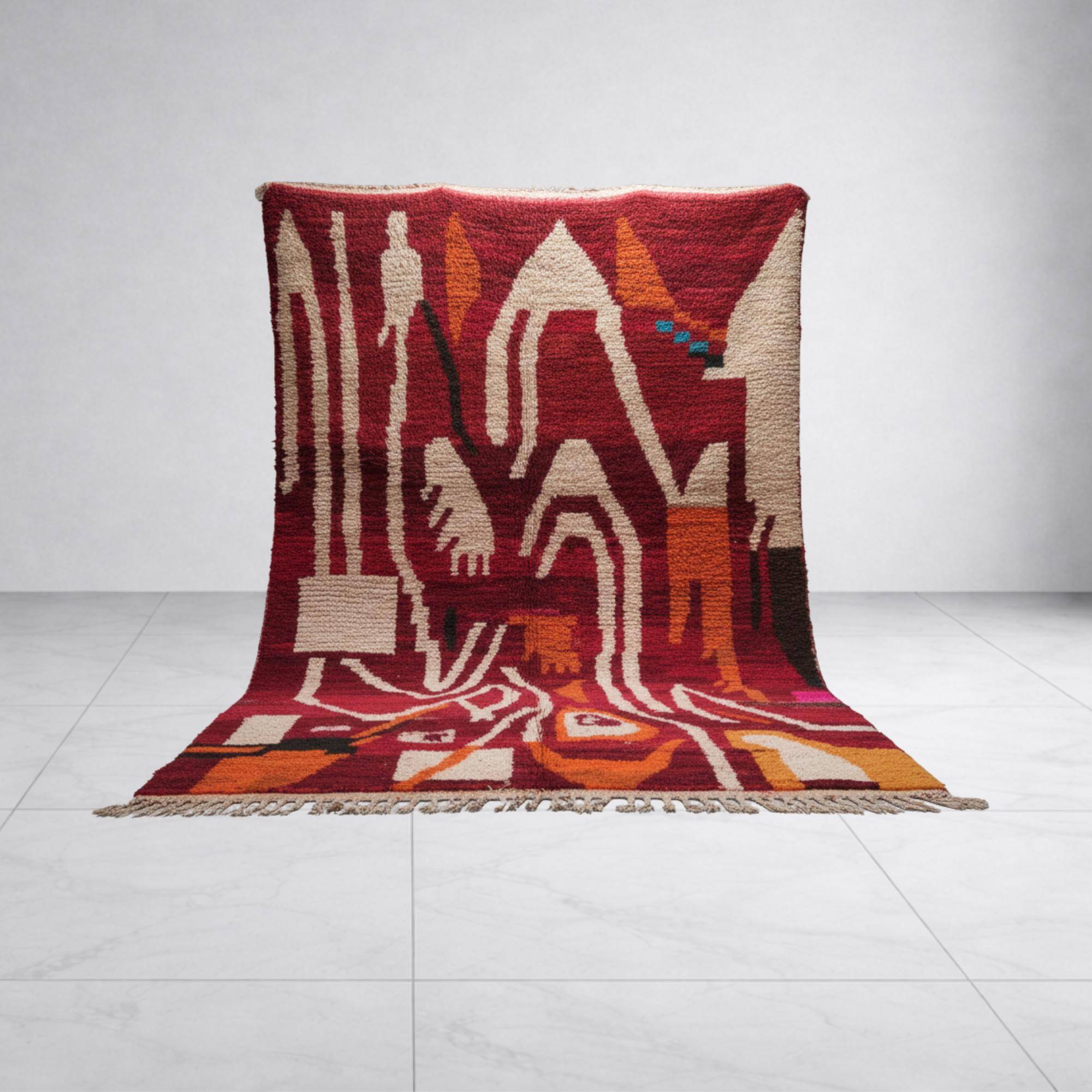 Authentic Moroccan wool rug handwoven, 250x150 cm.