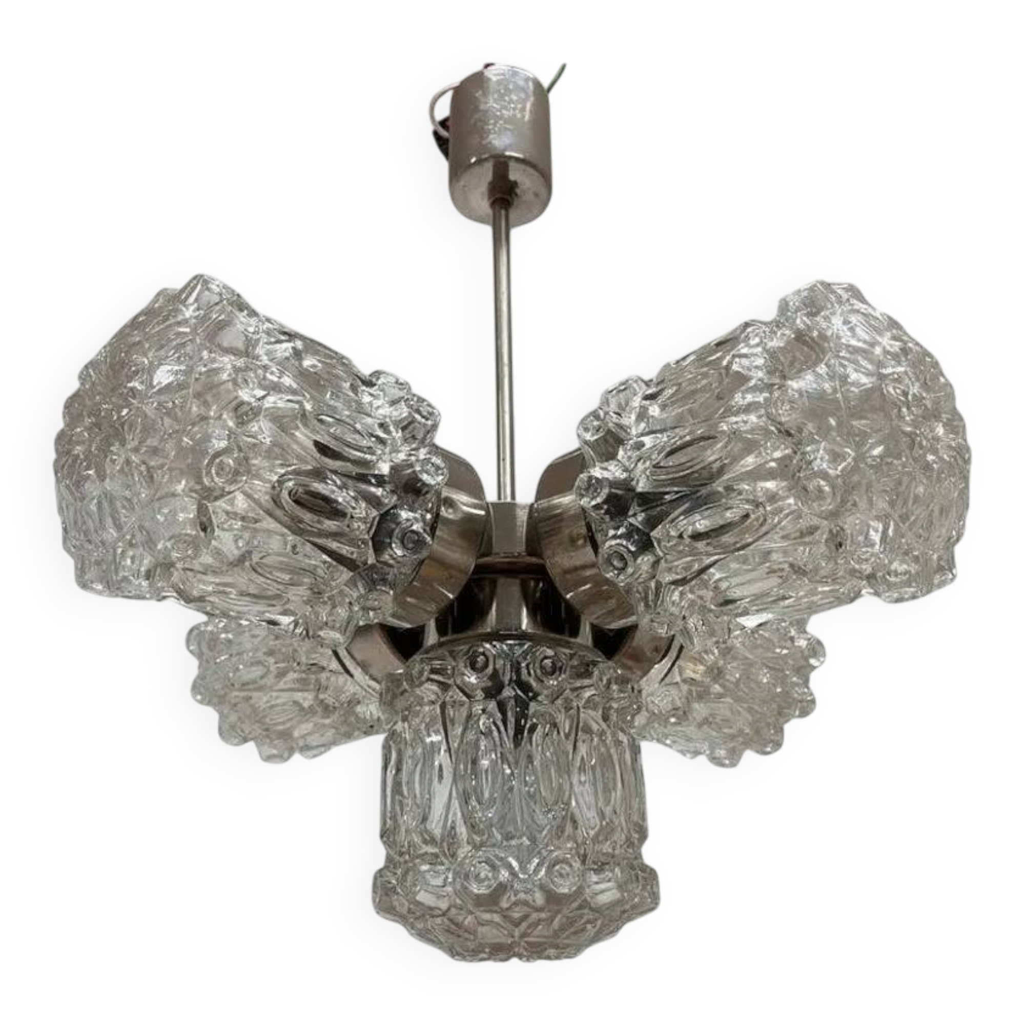 Design Glass and Chrome Pendant by Kamenický Šenov, Czechoslovakia, 1970s