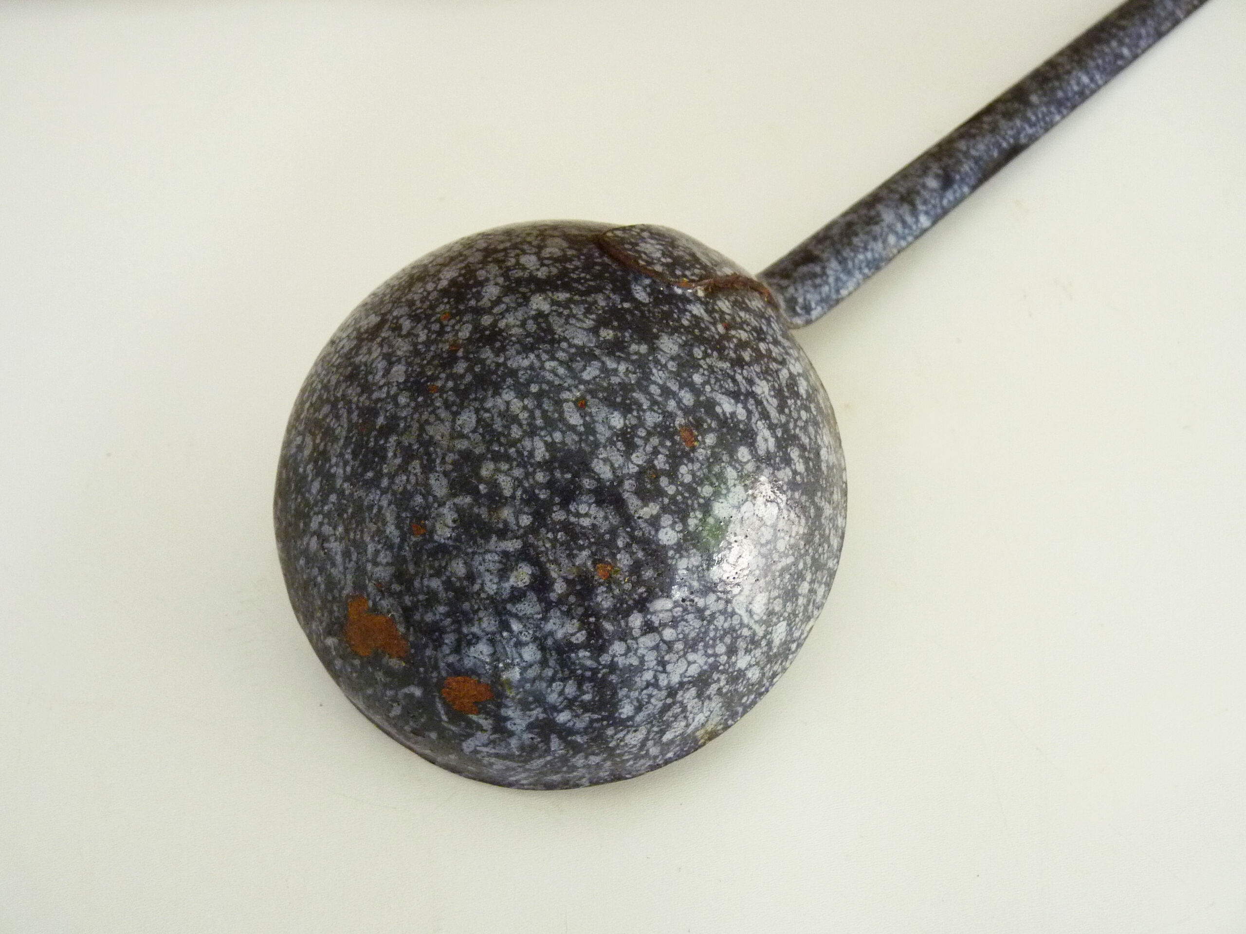 Grey and black enamelled louche. Vintage enamel kitchen utensils 1950