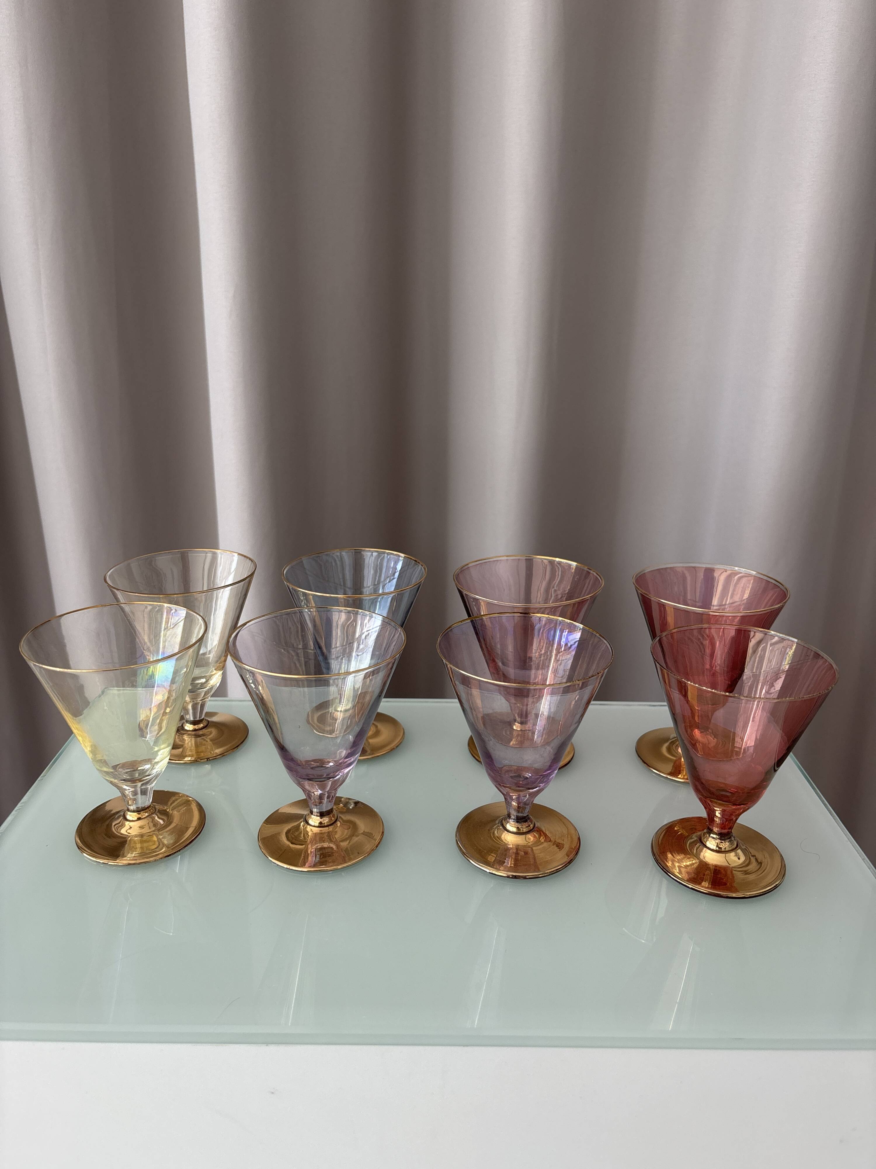 Set of 8 Vintage Italian Murano Style Cocktail Glasses – Gold Lustre – Mult