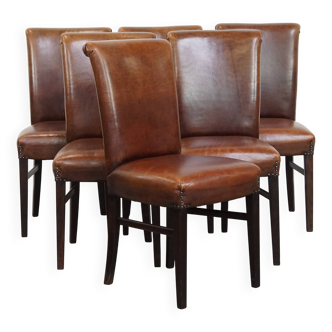 Ensemble de 6 chaises de salle à manger en cuir de mouton